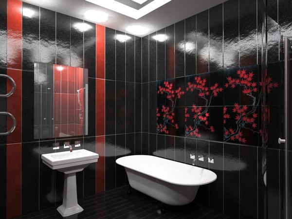 интерьер ванной комнаты черно белой фото